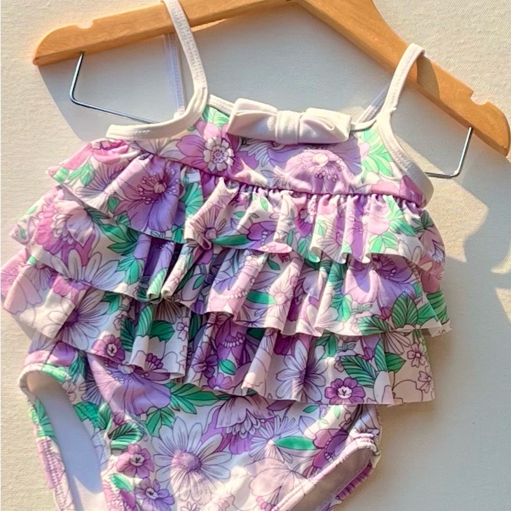 Janie And Jack Baby Floral Ruffle Swimsuit - Picture 2 of 9